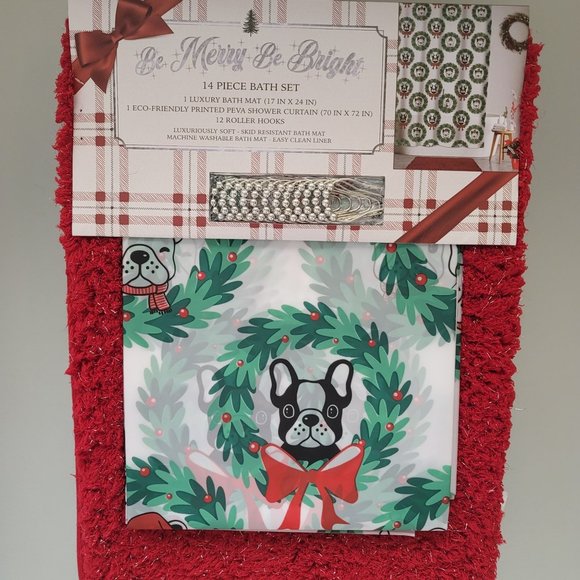 Other - Christmas French Bulldog Bath Set 14 Pc Winter Holiday Wreath Dog Bathroom